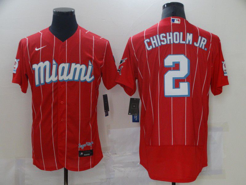 Men Miami Marlins #2 Chisholm jr Red City Edition Elite Nike 2021 MLB Jersey